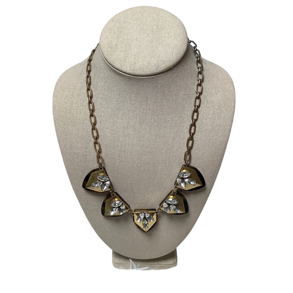 J.Crew Gold Tone Chunky Chain Tortoise Crystal Statement Bib Necklace A1-48
